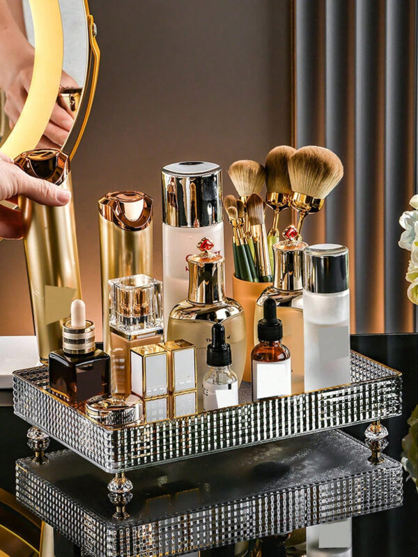 1/2 pièces Organisateur de maquillage, plateau de salle de bain de vanité, boîte de rangement de parfum de maquillage, plateau de rangement d'anneau de maquillage, plateau de table de toilette, étagère décorative organisateur de bijoux et de maquillage, support de rangement de cosmétiques de salle de bain, plateau de rangement et d'affichage de bureau pour la décoration de la maison, la salle de bain, le cadeau. – Image 7