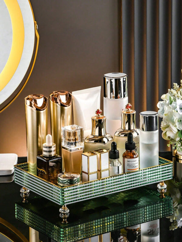 1/2 pièces Organisateur de maquillage, plateau de salle de bain de vanité, boîte de rangement de parfum de maquillage, plateau de rangement d'anneau de maquillage, plateau de table de toilette, étagère décorative organisateur de bijoux et de maquillage, support de rangement de cosmétiques de salle de bain, plateau de rangement et d'affichage de bureau pour la décoration de la maison, la salle de bain, le cadeau. – Image 9