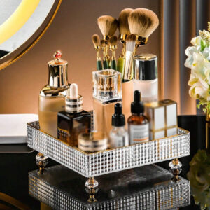 1/2 pièces Organisateur de maquillage, plateau de salle de bain de vanité, boîte de rangement de parfum de maquillage, plateau de rangement d'anneau de maquillage, plateau de table de toilette, étagère décorative organisateur de bijoux et de maquillage, support de rangement de cosmétiques de salle de bain, plateau de rangement et d'affichage de bureau pour la décoration de la maison, la salle de bain, le cadeau.