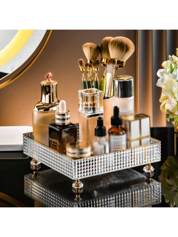 1/2 pièces Organisateur de maquillage, plateau de salle de bain de vanité, boîte de rangement de parfum de maquillage, plateau de rangement d'anneau de maquillage, plateau de table de toilette, étagère décorative organisateur de bijoux et de maquillage, support de rangement de cosmétiques de salle de bain, plateau de rangement et d'affichage de bureau pour la décoration de la maison, la salle de bain, le cadeau. – Image 10