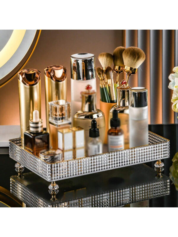 1/2 pièces Organisateur de maquillage, plateau de salle de bain de vanité, boîte de rangement de parfum de maquillage, plateau de rangement d'anneau de maquillage, plateau de table de toilette, étagère décorative organisateur de bijoux et de maquillage, support de rangement de cosmétiques de salle de bain, plateau de rangement et d'affichage de bureau pour la décoration de la maison, la salle de bain, le cadeau. – Image 11