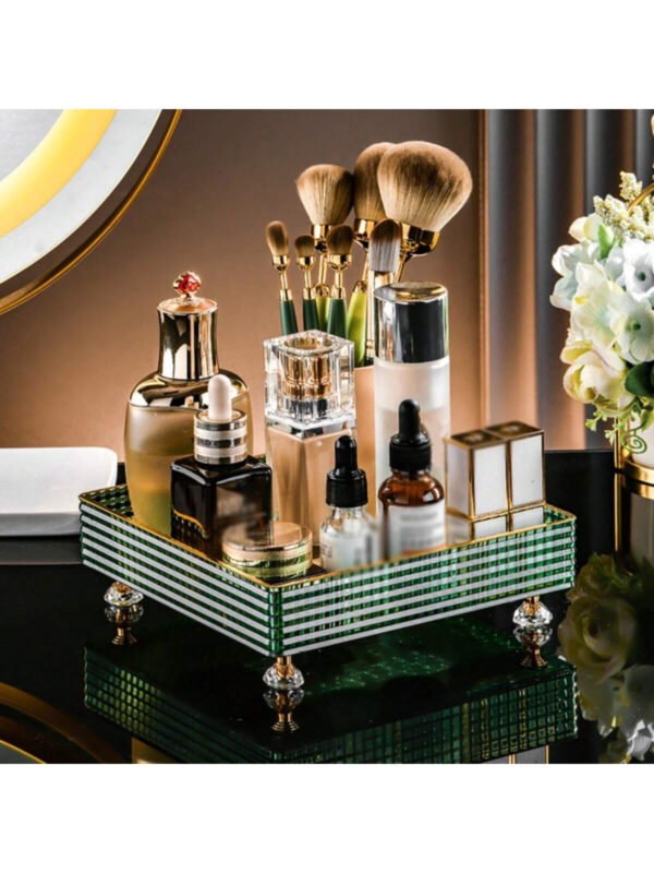 1/2 pièces Organisateur de maquillage, plateau de salle de bain de vanité, boîte de rangement de parfum de maquillage, plateau de rangement d'anneau de maquillage, plateau de table de toilette, étagère décorative organisateur de bijoux et de maquillage, support de rangement de cosmétiques de salle de bain, plateau de rangement et d'affichage de bureau pour la décoration de la maison, la salle de bain, le cadeau. – Image 12