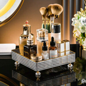 1/2 pièces Organisateur de maquillage, plateau de salle de bain de vanité, boîte de rangement de parfum de maquillage, plateau de rangement d'anneau de maquillage, plateau de table de toilette, étagère décorative organisateur de bijoux et de maquillage, support de rangement de cosmétiques de salle de bain, plateau de rangement et d'affichage de bureau pour la décoration de la maison, la salle de bain, le cadeau.