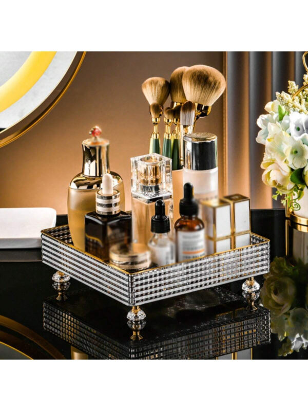 1/2 pièces Organisateur de maquillage, plateau de salle de bain de vanité, boîte de rangement de parfum de maquillage, plateau de rangement d'anneau de maquillage, plateau de table de toilette, étagère décorative organisateur de bijoux et de maquillage, support de rangement de cosmétiques de salle de bain, plateau de rangement et d'affichage de bureau pour la décoration de la maison, la salle de bain, le cadeau. – Image 14