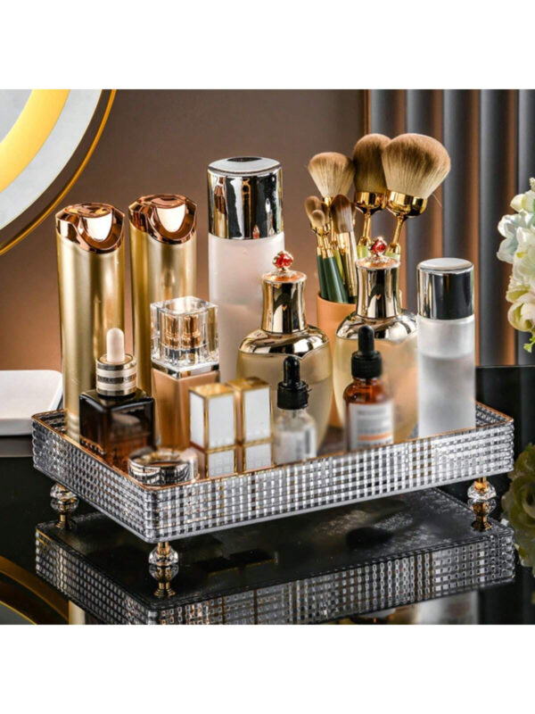 1/2 pièces Organisateur de maquillage, plateau de salle de bain de vanité, boîte de rangement de parfum de maquillage, plateau de rangement d'anneau de maquillage, plateau de table de toilette, étagère décorative organisateur de bijoux et de maquillage, support de rangement de cosmétiques de salle de bain, plateau de rangement et d'affichage de bureau pour la décoration de la maison, la salle de bain, le cadeau. – Image 15