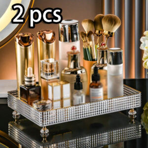 1/2 pièces Organisateur de maquillage, plateau de salle de bain de vanité, boîte de rangement de parfum de maquillage, plateau de rangement d'anneau de maquillage, plateau de table de toilette, étagère décorative organisateur de bijoux et de maquillage, support de rangement de cosmétiques de salle de bain, plateau de rangement et d'affichage de bureau pour la décoration de la maison, la salle de bain, le cadeau.