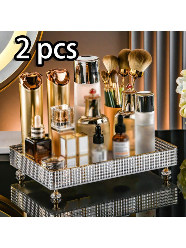 1/2 pièces Organisateur de maquillage, plateau de salle de bain de vanité, boîte de rangement de parfum de maquillage, plateau de rangement d'anneau de maquillage, plateau de table de toilette, étagère décorative organisateur de bijoux et de maquillage, support de rangement de cosmétiques de salle de bain, plateau de rangement et d'affichage de bureau pour la décoration de la maison, la salle de bain, le cadeau. – Image 16
