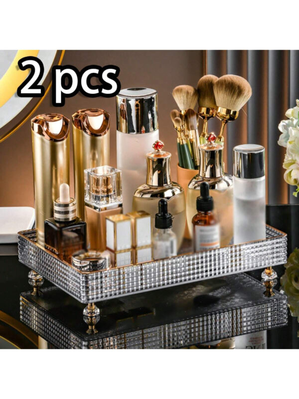 1/2 pièces Organisateur de maquillage, plateau de salle de bain de vanité, boîte de rangement de parfum de maquillage, plateau de rangement d'anneau de maquillage, plateau de table de toilette, étagère décorative organisateur de bijoux et de maquillage, support de rangement de cosmétiques de salle de bain, plateau de rangement et d'affichage de bureau pour la décoration de la maison, la salle de bain, le cadeau. – Image 17
