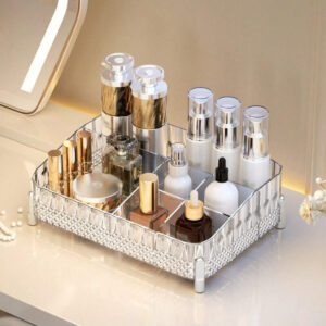 1/2 pièces Organisateur de maquillage, plateau de salle de bain de vanité, boîte de rangement de parfum de maquillage, plateau de rangement d'anneau de maquillage, plateau de table de toilette, étagère décorative organisateur de bijoux et de maquillage, support de rangement de cosmétiques de salle de bain, plateau de rangement et d'affichage de bureau pour la décoration de la maison, la salle de bain, le cadeau.