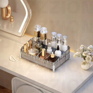 1/2 pièces Organisateur de maquillage, plateau de salle de bain de vanité, boîte de rangement de parfum de maquillage, plateau de rangement d'anneau de maquillage, plateau de table de toilette, étagère décorative organisateur de bijoux et de maquillage, support de rangement de cosmétiques de salle de bain, plateau de rangement et d'affichage de bureau pour la décoration de la maison, la salle de bain, le cadeau.