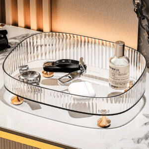 1/2 pièces Organisateur de maquillage, plateau de salle de bain de vanité, boîte de rangement de parfum de maquillage, plateau de rangement d'anneau de maquillage, plateau de table de toilette, étagère décorative organisateur de bijoux et de maquillage, support de rangement de cosmétiques de salle de bain, plateau de rangement et d'affichage de bureau pour la décoration de la maison, la salle de bain, le cadeau.