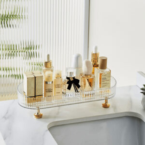 1/2 pièces Organisateur de maquillage, plateau de salle de bain de vanité, boîte de rangement de parfum de maquillage, plateau de rangement d'anneau de maquillage, plateau de table de toilette, étagère décorative organisateur de bijoux et de maquillage, support de rangement de cosmétiques de salle de bain, plateau de rangement et d'affichage de bureau pour la décoration de la maison, la salle de bain, le cadeau.