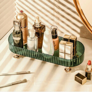 1/2 pièces Organisateur de maquillage, plateau de salle de bain de vanité, boîte de rangement de parfum de maquillage, plateau de rangement d'anneau de maquillage, plateau de table de toilette, étagère décorative organisateur de bijoux et de maquillage, support de rangement de cosmétiques de salle de bain, plateau de rangement et d'affichage de bureau pour la décoration de la maison, la salle de bain, le cadeau.