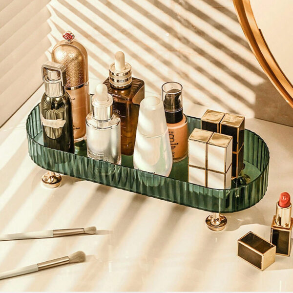 1/2 pièces Organisateur de maquillage, plateau de salle de bain de vanité, boîte de rangement de parfum de maquillage, plateau de rangement d'anneau de maquillage, plateau de table de toilette, étagère décorative organisateur de bijoux et de maquillage, support de rangement de cosmétiques de salle de bain, plateau de rangement et d'affichage de bureau pour la décoration de la maison, la salle de bain, le cadeau. – Image 26