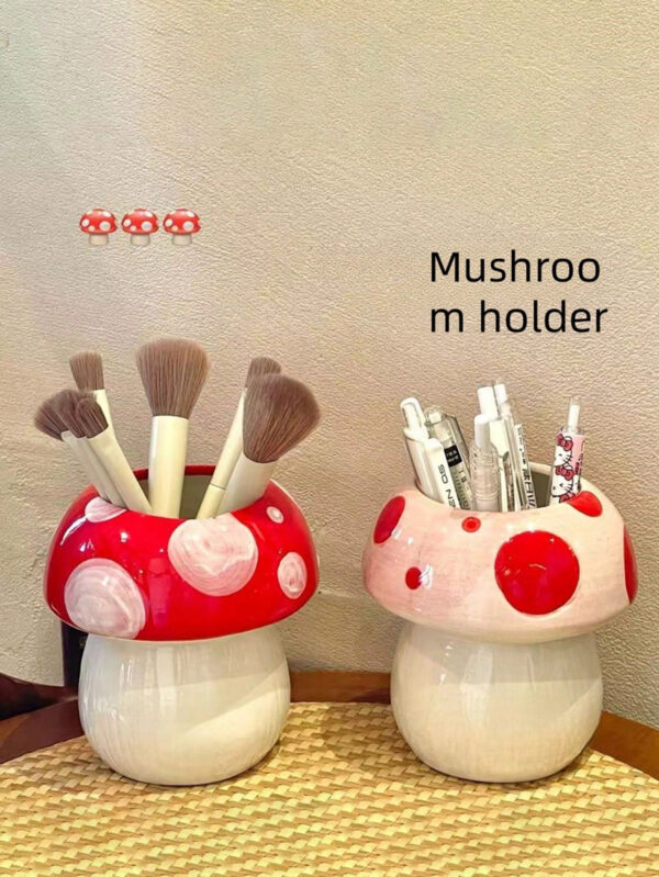 1 pièce Porte-crayon en forme de champignon en céramique mignon - organisateur de bureau pour pinceaux de maquillage et fournitures de bureau, design décoratif créatif pour étudiants et filles, support à stylo adorable pour fournitures et accessoires de bureau de couleur pastel – Image 6