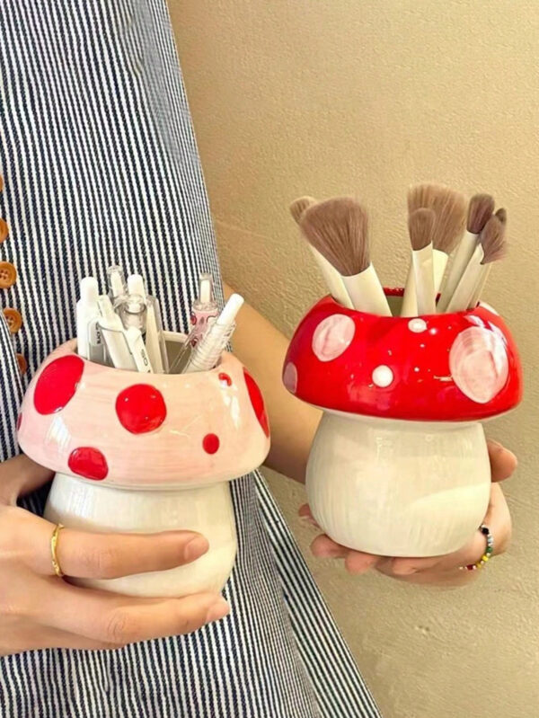 1 pièce Porte-crayon en forme de champignon en céramique mignon - organisateur de bureau pour pinceaux de maquillage et fournitures de bureau, design décoratif créatif pour étudiants et filles, support à stylo adorable pour fournitures et accessoires de bureau de couleur pastel – Image 18