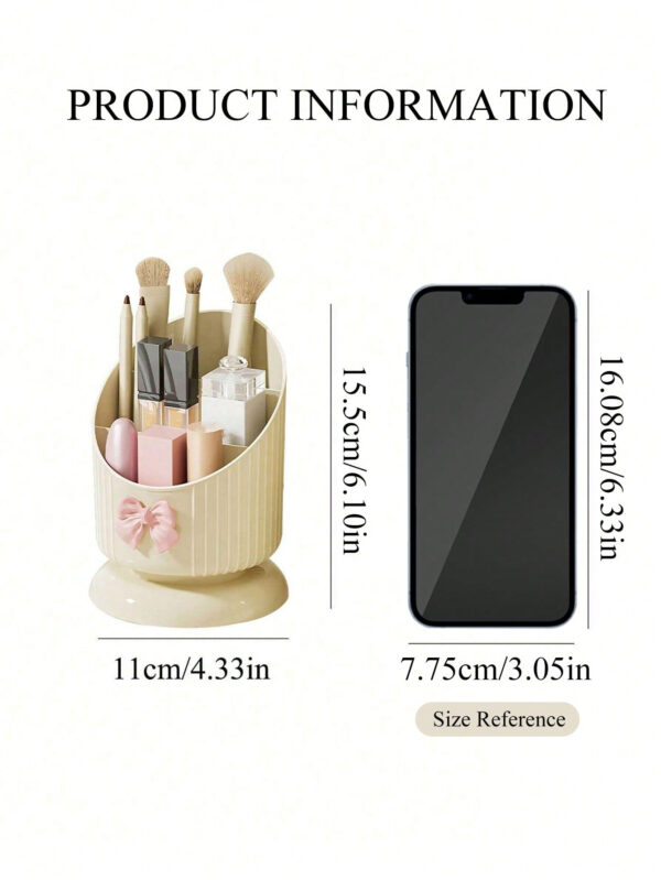 1 pièce Support organisateur de pinceau de maquillage, boîte de rangement cosmétique jaune crème avec un joli nœud, support pour produits cosmétiques et de soins de la peau, boîte d'affichage cosmétique multifonctionnelle, boîte de rangement cosmétique pour la beauté élevée du ménage, convient pour la coiffeuse et la table de maquillage. Support de pinceau de maquillage et boîte de rangement d'affichage. – Image 8