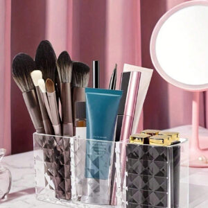 1 pièce Organisateur de pinceaux à maquillage en acrylique, boîte de rangement de cosmétiques à 3 compartiments et porte-stylo pour bureau, organisateur de bureau et accessoires pour coiffeuse. Cadeau de Noël idéal