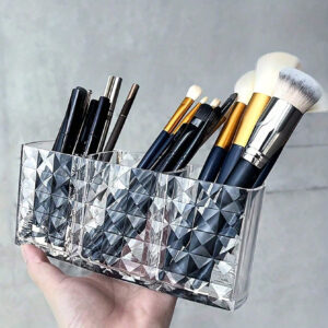 1 pièce Organisateur de pinceaux à maquillage en acrylique, boîte de rangement de cosmétiques à 3 compartiments et porte-stylo pour bureau, organisateur de bureau et accessoires pour coiffeuse. Cadeau de Noël idéal