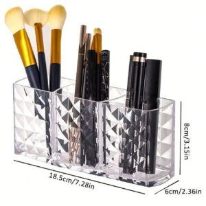 1 pièce Organisateur de pinceaux à maquillage en acrylique, boîte de rangement de cosmétiques à 3 compartiments et porte-stylo pour bureau, organisateur de bureau et accessoires pour coiffeuse. Cadeau de Noël idéal