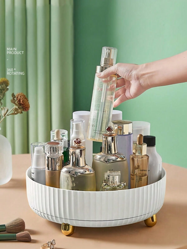 1 pièce Plateau de rangement cosmétique rotatif, organisateur de soins de la peau à grande capacité pivotant à 360 degrés, boîte de rangement pour maquillage et parfum, plateau de rangement cosmétique pour produits de beauté, plateau de rangement minimaliste pour coiffeuse