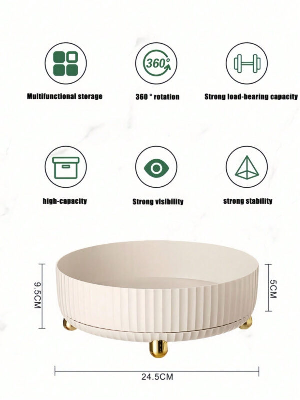 1 pièce Plateau de rangement cosmétique rotatif, organisateur de soins de la peau à grande capacité pivotant à 360 degrés, boîte de rangement pour maquillage et parfum, plateau de rangement cosmétique pour produits de beauté, plateau de rangement minimaliste pour coiffeuse – Image 4