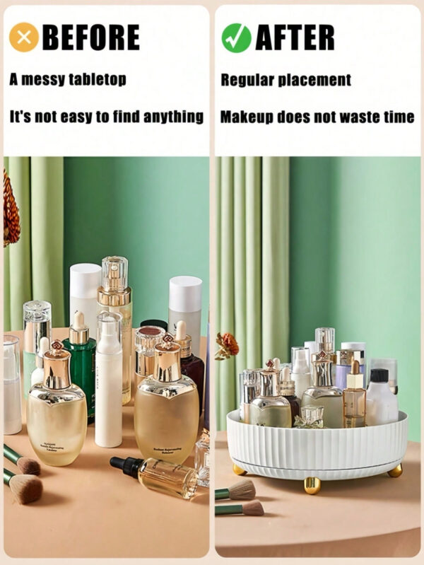 1 pièce Plateau de rangement cosmétique rotatif, organisateur de soins de la peau à grande capacité pivotant à 360 degrés, boîte de rangement pour maquillage et parfum, plateau de rangement cosmétique pour produits de beauté, plateau de rangement minimaliste pour coiffeuse – Image 6