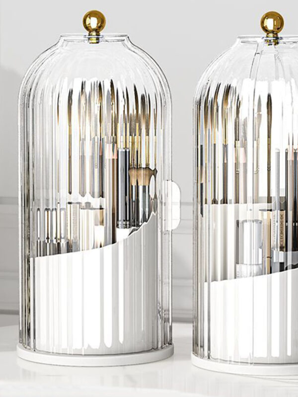 1 pièce Plastique Transparent Organisateur Cosmétique Avec Rotatif Cage À Oiseaux design Pour Rouge À Lèvres , Fard À Paupières , Fond De Teint , Pinceau Maquillage Et Autre Beauté Produits Équipé Avec Couverture À Protection Poussière , Humidité , Brouillard Et Robuste Et durable À Et
