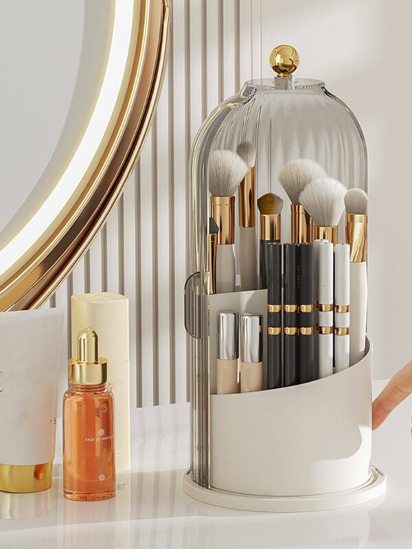 1 pièce Plastique Transparent Organisateur Cosmétique Avec Rotatif Cage À Oiseaux design Pour Rouge À Lèvres , Fard À Paupières , Fond De Teint , Pinceau Maquillage Et Autre Beauté Produits Équipé Avec Couverture À Protection Poussière , Humidité , Brouillard Et Robuste Et durable À Et – Image 2