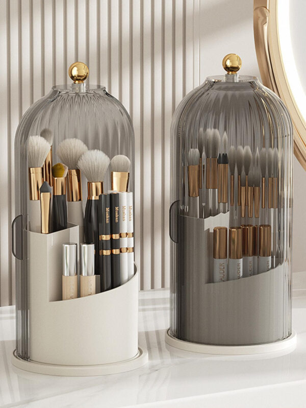 1 pièce Plastique Transparent Organisateur Cosmétique Avec Rotatif Cage À Oiseaux design Pour Rouge À Lèvres , Fard À Paupières , Fond De Teint , Pinceau Maquillage Et Autre Beauté Produits Équipé Avec Couverture À Protection Poussière , Humidité , Brouillard Et Robuste Et durable À Et – Image 3