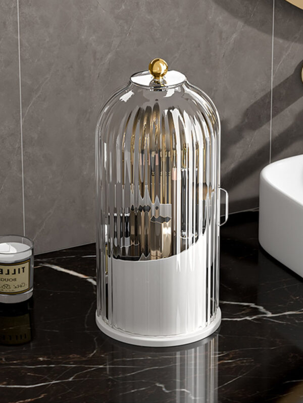 1 pièce Plastique Transparent Organisateur Cosmétique Avec Rotatif Cage À Oiseaux design Pour Rouge À Lèvres , Fard À Paupières , Fond De Teint , Pinceau Maquillage Et Autre Beauté Produits Équipé Avec Couverture À Protection Poussière , Humidité , Brouillard Et Robuste Et durable À Et – Image 4