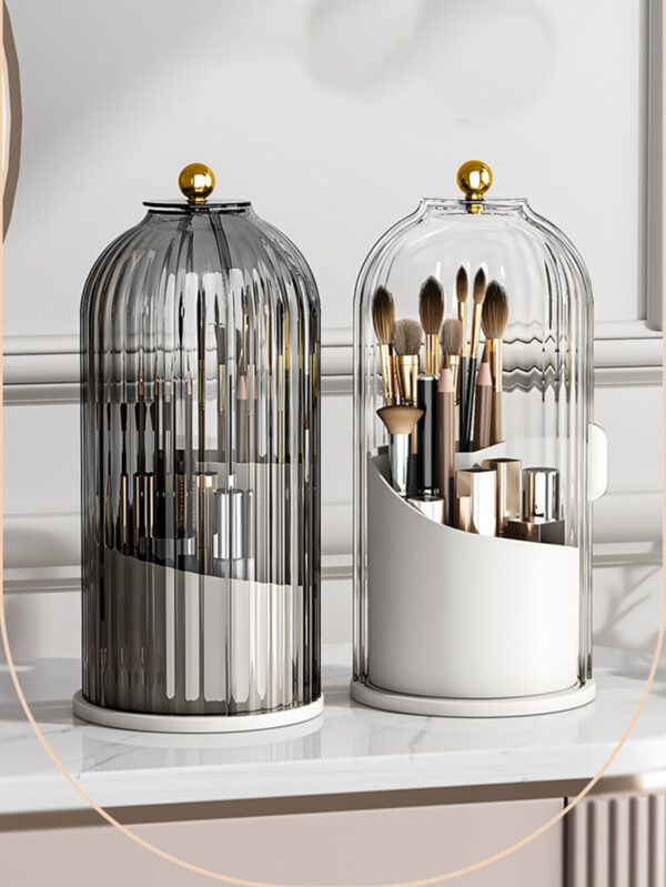 1 pièce Plastique Transparent Organisateur Cosmétique Avec Rotatif Cage À Oiseaux design Pour Rouge À Lèvres , Fard À Paupières , Fond De Teint , Pinceau Maquillage Et Autre Beauté Produits Équipé Avec Couverture À Protection Poussière , Humidité , Brouillard Et Robuste Et durable À Et – Image 5