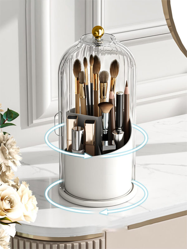 1 pièce Plastique Transparent Organisateur Cosmétique Avec Rotatif Cage À Oiseaux design Pour Rouge À Lèvres , Fard À Paupières , Fond De Teint , Pinceau Maquillage Et Autre Beauté Produits Équipé Avec Couverture À Protection Poussière , Humidité , Brouillard Et Robuste Et durable À Et – Image 6