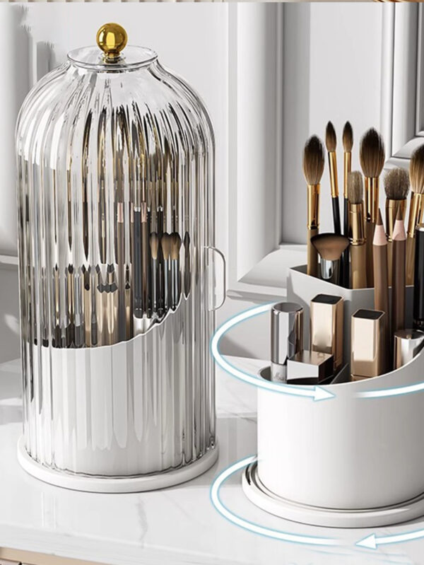 1 pièce Plastique Transparent Organisateur Cosmétique Avec Rotatif Cage À Oiseaux design Pour Rouge À Lèvres , Fard À Paupières , Fond De Teint , Pinceau Maquillage Et Autre Beauté Produits Équipé Avec Couverture À Protection Poussière , Humidité , Brouillard Et Robuste Et durable À Et – Image 8