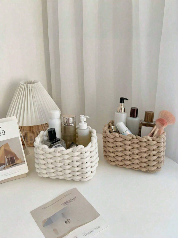 1 pièce Boîte de rangement cosmétique tissée à la main pour brosses, produits de soins de la peau et de maquillage, rouges à lèvres, ombres à paupières, organiseur de bureau, vitrine et organisateur de coiffeuse – Image 2