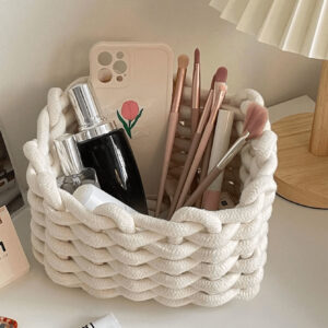 1 pièce Boîte de rangement cosmétique tissée à la main pour brosses, produits de soins de la peau et de maquillage, rouges à lèvres, ombres à paupières, organiseur de bureau, vitrine et organisateur de coiffeuse