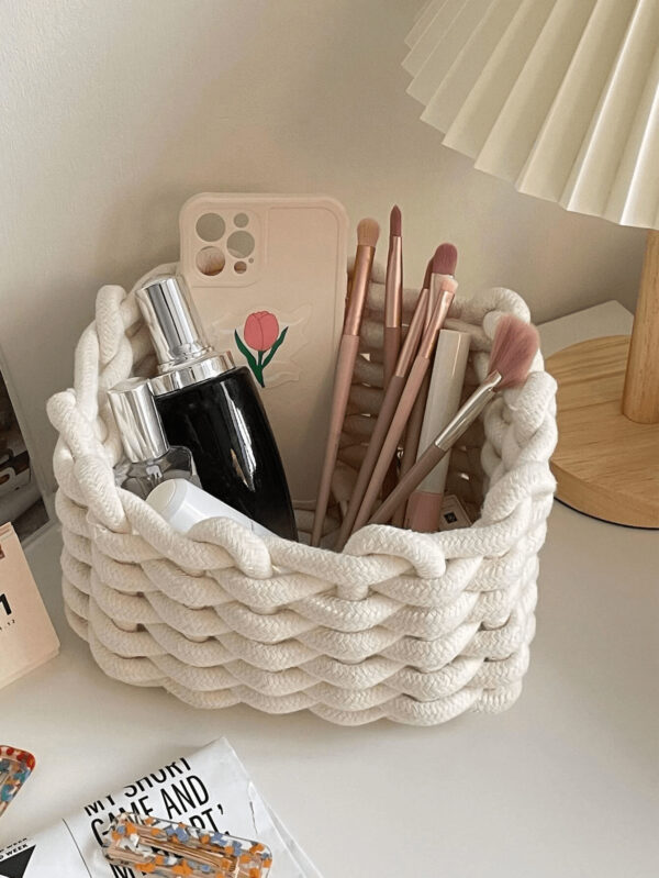 1 pièce Boîte de rangement cosmétique tissée à la main pour brosses, produits de soins de la peau et de maquillage, rouges à lèvres, ombres à paupières, organiseur de bureau, vitrine et organisateur de coiffeuse – Image 4