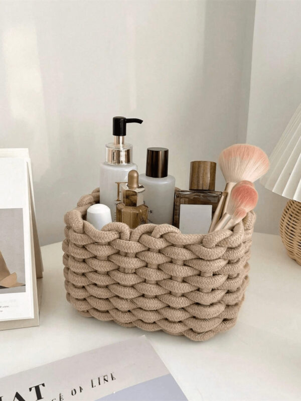 1 pièce Boîte de rangement cosmétique tissée à la main pour brosses, produits de soins de la peau et de maquillage, rouges à lèvres, ombres à paupières, organiseur de bureau, vitrine et organisateur de coiffeuse – Image 5