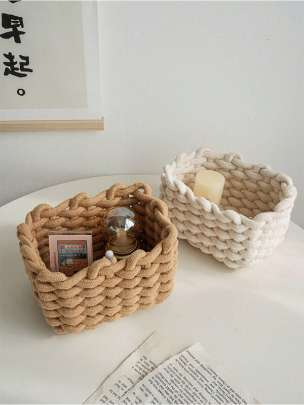 1 pièce Boîte de rangement cosmétique tissée à la main pour brosses, produits de soins de la peau et de maquillage, rouges à lèvres, ombres à paupières, organiseur de bureau, vitrine et organisateur de coiffeuse – Image 7