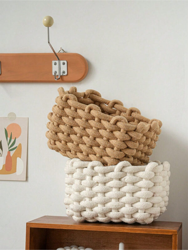 1 pièce Boîte de rangement cosmétique tissée à la main pour brosses, produits de soins de la peau et de maquillage, rouges à lèvres, ombres à paupières, organiseur de bureau, vitrine et organisateur de coiffeuse – Image 8
