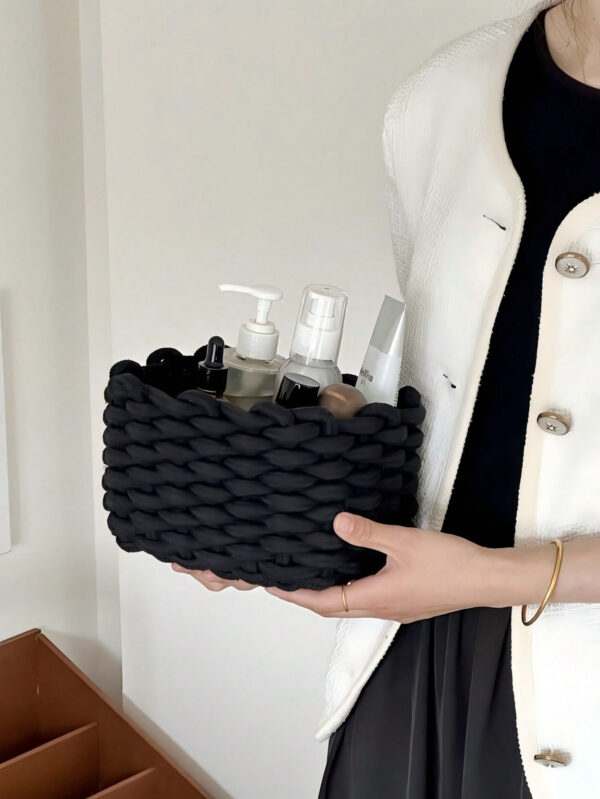 1 pièce Boîte de rangement cosmétique tissée à la main pour brosses, produits de soins de la peau et de maquillage, rouges à lèvres, ombres à paupières, organiseur de bureau, vitrine et organisateur de coiffeuse – Image 12
