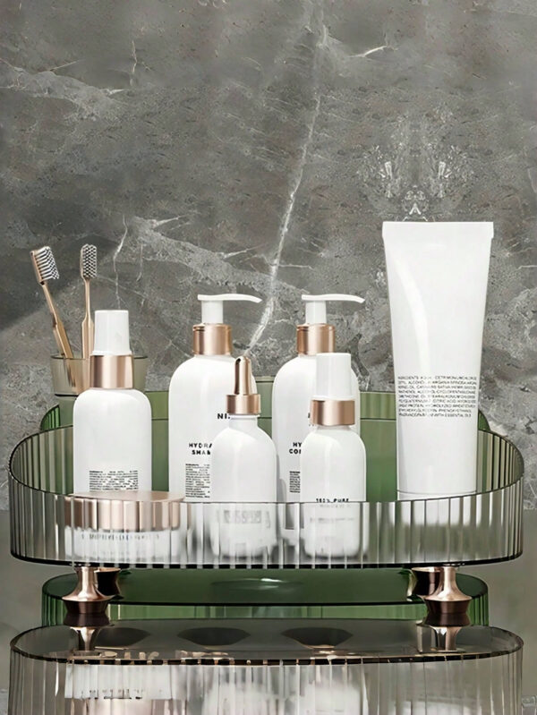 1/2 pièces Boîte de rangement multifonction pour bureau, organiseur de maquillage transparent avec pieds, organiseur de parfum, plateau de vanité, plateau de cosmétiques et de soins de la peau, plateau organisateur de comptoir pour la salle de bain, transparent – Image 2