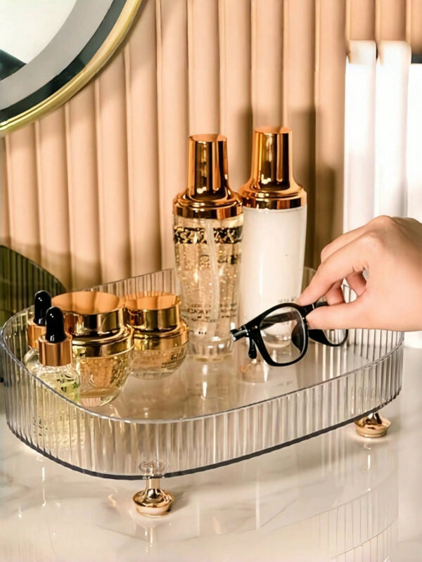 1/2 pièces Boîte de rangement multifonction pour bureau, organiseur de maquillage transparent avec pieds, organiseur de parfum, plateau de vanité, plateau de cosmétiques et de soins de la peau, plateau organisateur de comptoir pour la salle de bain, transparent – Image 4