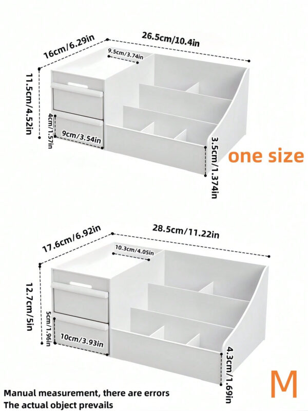 Grande boîte de rangement de cosmétiques de bureau à grande capacité, boîte de rangement avec tiroir et grille, décoration de pièce, boîte décorative pour table de maquillage de la maison, boîte de rangement de fournitures de bureau, boîte de rangement de cosmétiques pour l'école et la chambre, boîte de rangement de petits bijoux, fournitures pour filles à Noël et Halloween – Image 3