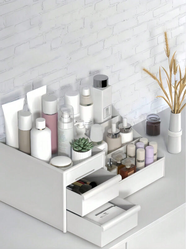 Grande boîte de rangement de cosmétiques de bureau à grande capacité, boîte de rangement avec tiroir et grille, décoration de pièce, boîte décorative pour table de maquillage de la maison, boîte de rangement de fournitures de bureau, boîte de rangement de cosmétiques pour l'école et la chambre, boîte de rangement de petits bijoux, fournitures pour filles à Noël et Halloween – Image 4