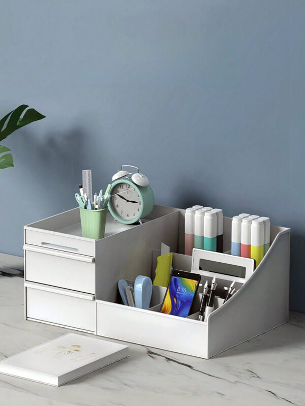 Grande boîte de rangement de cosmétiques de bureau à grande capacité, boîte de rangement avec tiroir et grille, décoration de pièce, boîte décorative pour table de maquillage de la maison, boîte de rangement de fournitures de bureau, boîte de rangement de cosmétiques pour l'école et la chambre, boîte de rangement de petits bijoux, fournitures pour filles à Noël et Halloween – Image 7