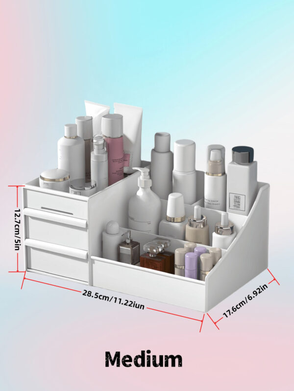 Grande boîte de rangement de cosmétiques de bureau à grande capacité, boîte de rangement avec tiroir et grille, décoration de pièce, boîte décorative pour table de maquillage de la maison, boîte de rangement de fournitures de bureau, boîte de rangement de cosmétiques pour l'école et la chambre, boîte de rangement de petits bijoux, fournitures pour filles à Noël et Halloween – Image 9