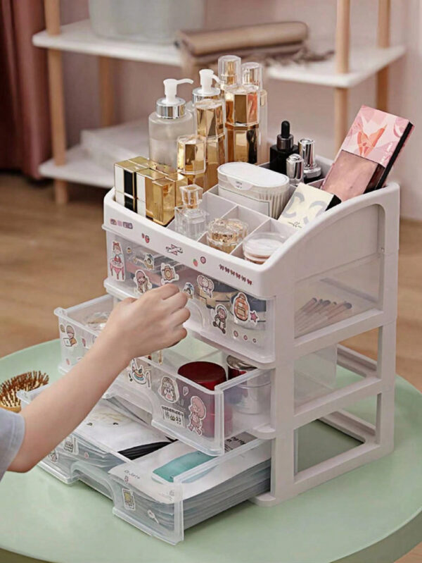 Grande boîte de rangement de cosmétiques de bureau à grande capacité, boîte de rangement avec tiroir et grille, décoration de pièce, boîte décorative pour table de maquillage de la maison, boîte de rangement de fournitures de bureau, boîte de rangement de cosmétiques pour l'école et la chambre, boîte de rangement de petits bijoux, fournitures pour filles à Noël et Halloween – Image 10