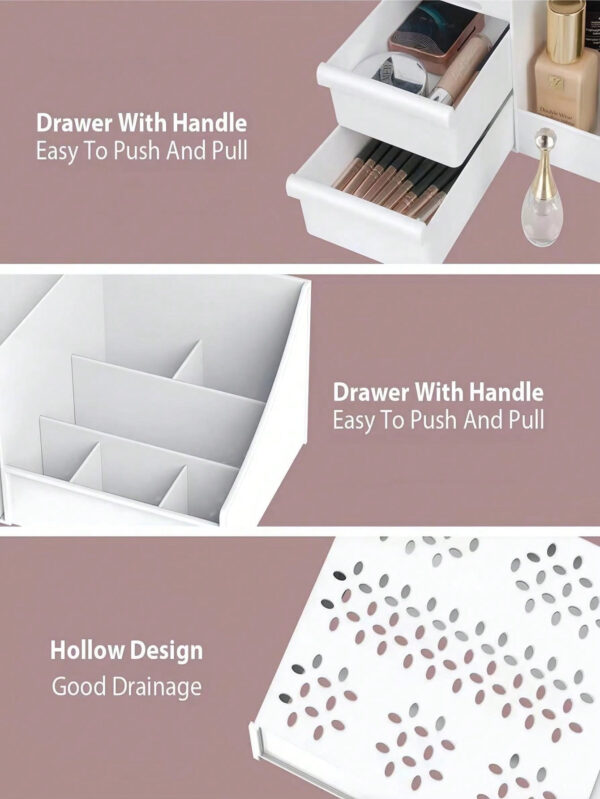 Grande boîte de rangement de cosmétiques de bureau à grande capacité, boîte de rangement avec tiroir et grille, décoration de pièce, boîte décorative pour table de maquillage de la maison, boîte de rangement de fournitures de bureau, boîte de rangement de cosmétiques pour l'école et la chambre, boîte de rangement de petits bijoux, fournitures pour filles à Noël et Halloween – Image 11