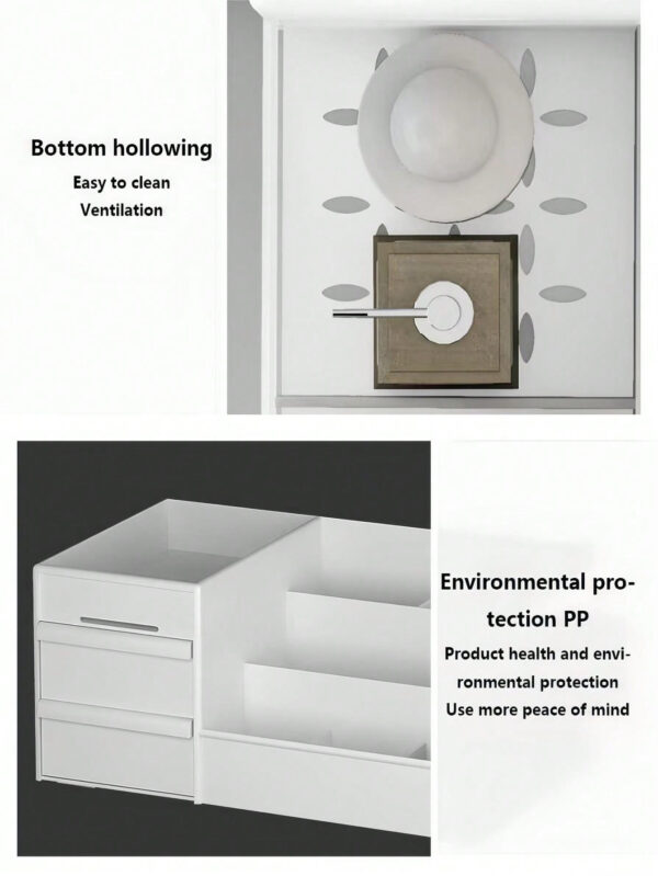 Grande boîte de rangement de cosmétiques de bureau à grande capacité, boîte de rangement avec tiroir et grille, décoration de pièce, boîte décorative pour table de maquillage de la maison, boîte de rangement de fournitures de bureau, boîte de rangement de cosmétiques pour l'école et la chambre, boîte de rangement de petits bijoux, fournitures pour filles à Noël et Halloween – Image 12